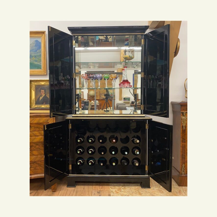 Meuble cave a vin art déco laqué noir et ivoire