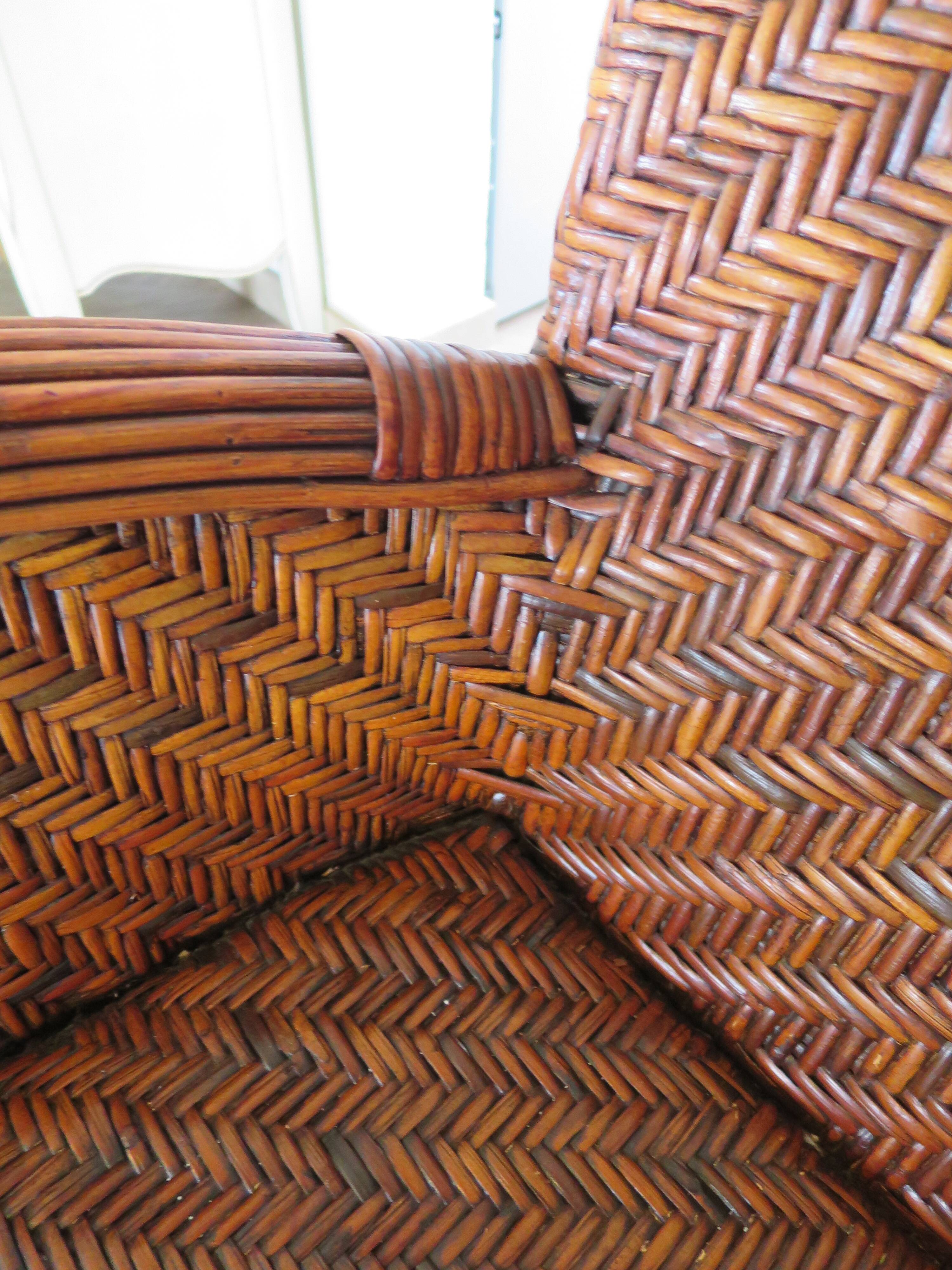 Two-seater banquette in woven rattan, wood and bamboo, 1980s.