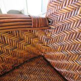 Two-seater banquette in woven rattan, wood and bamboo, 1980s.