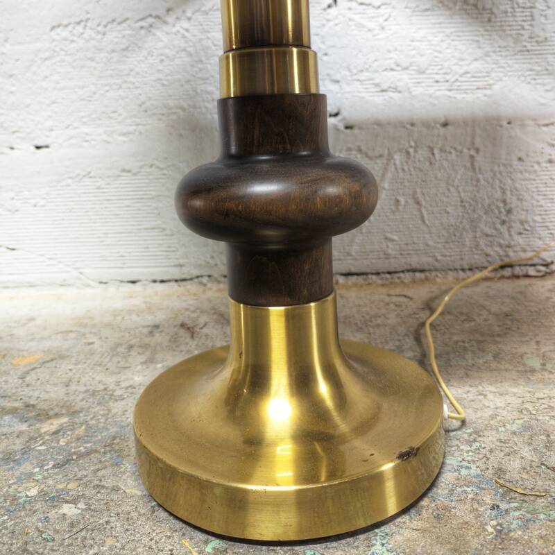 Large brass and wood lamp