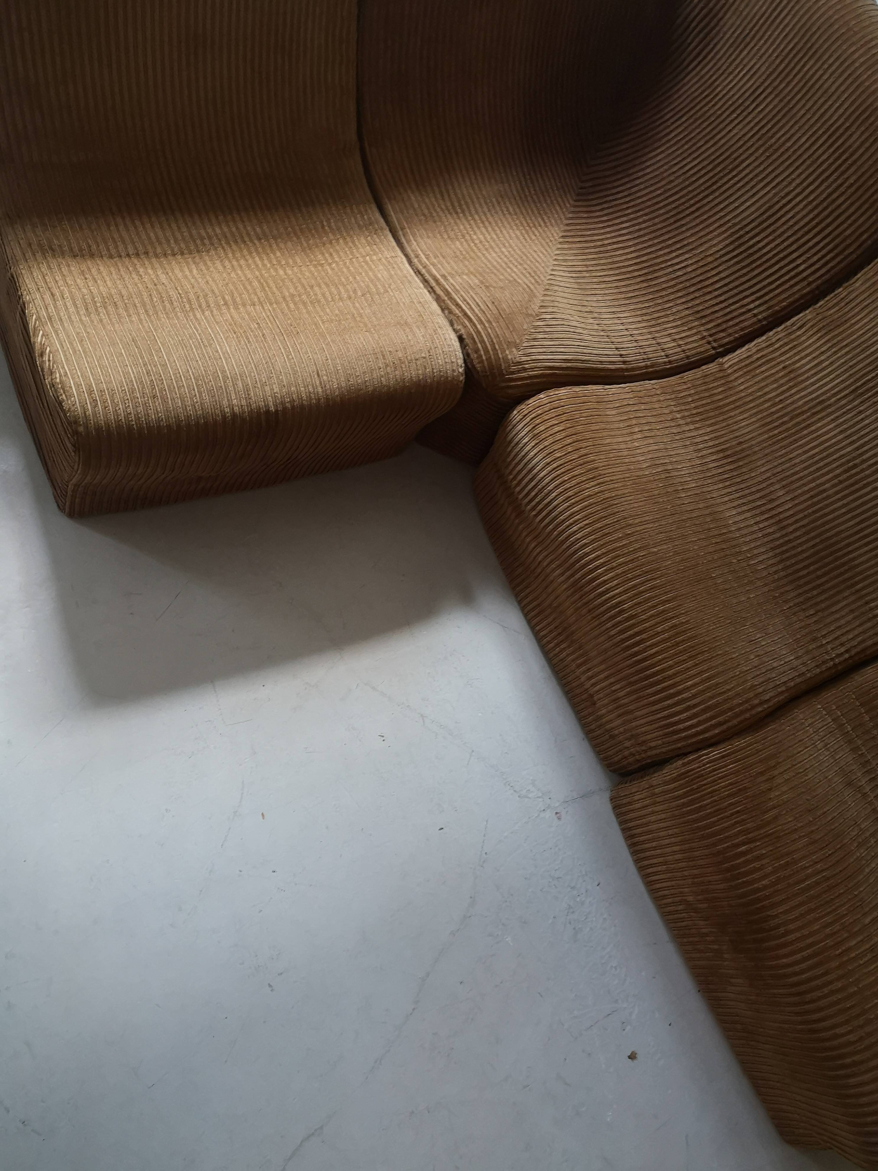 Organic-shaped modular sofa in corduroy, 1970 design
