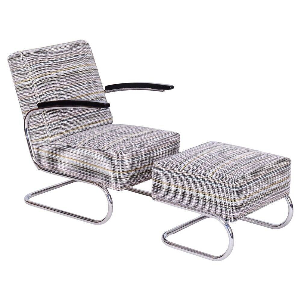 Set of Czech Bauhaus Armchair and Ottoman attributed to W. Gispen for Mücke-Melder, 1930s, Set of 2