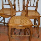 Ensemble de 5 chaises cannées en hêtre