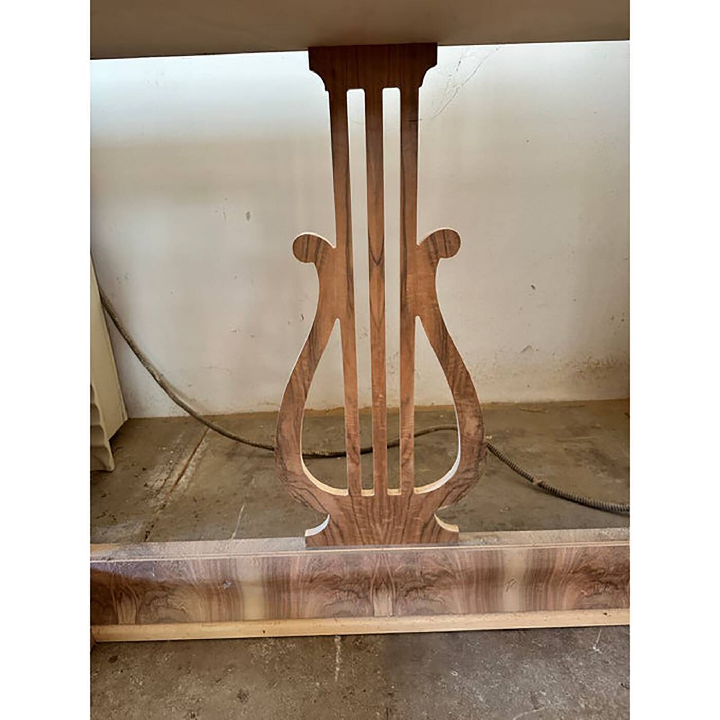 Italian Natural Consolle in Walnut Feather Wood and Maple and Walnut Inlays