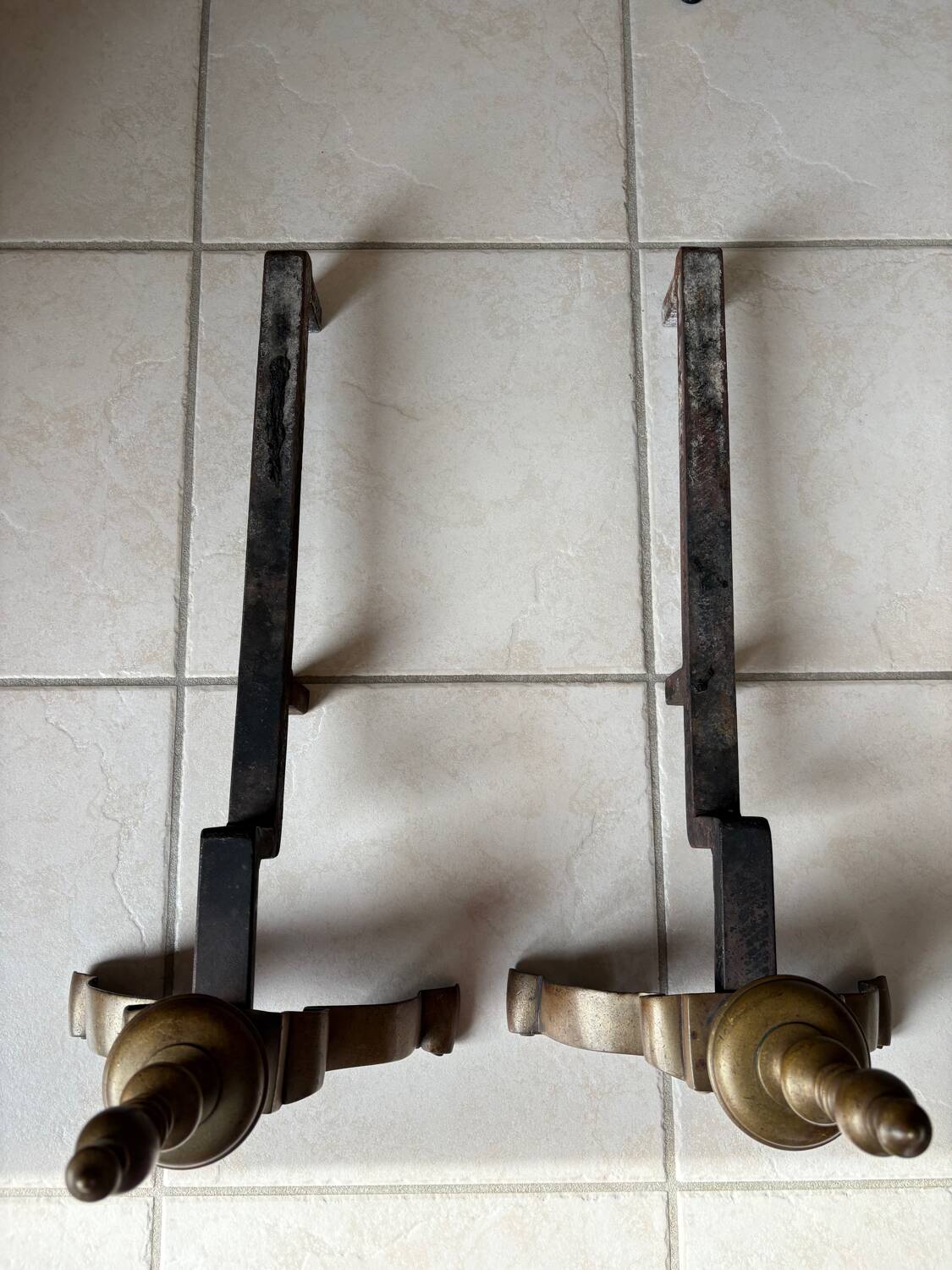 Pair of antique bronze andirons - period 1870/1900
