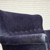 1960s, Danish 2-seater sofa, original blue furniture velour, beech wood.