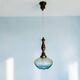 Vintage teak wood agua blue glass pendant lamp