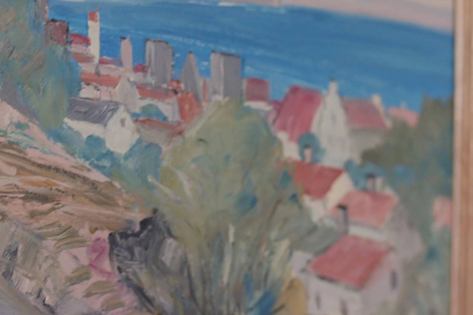 Original Swedish Oil on Panel – “Village Scene II” by E. R. Olsson – Signed