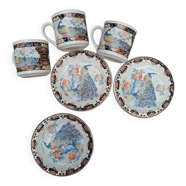 Service à thé, café vintage en porcelaine du Japon - Oiseaux de paons