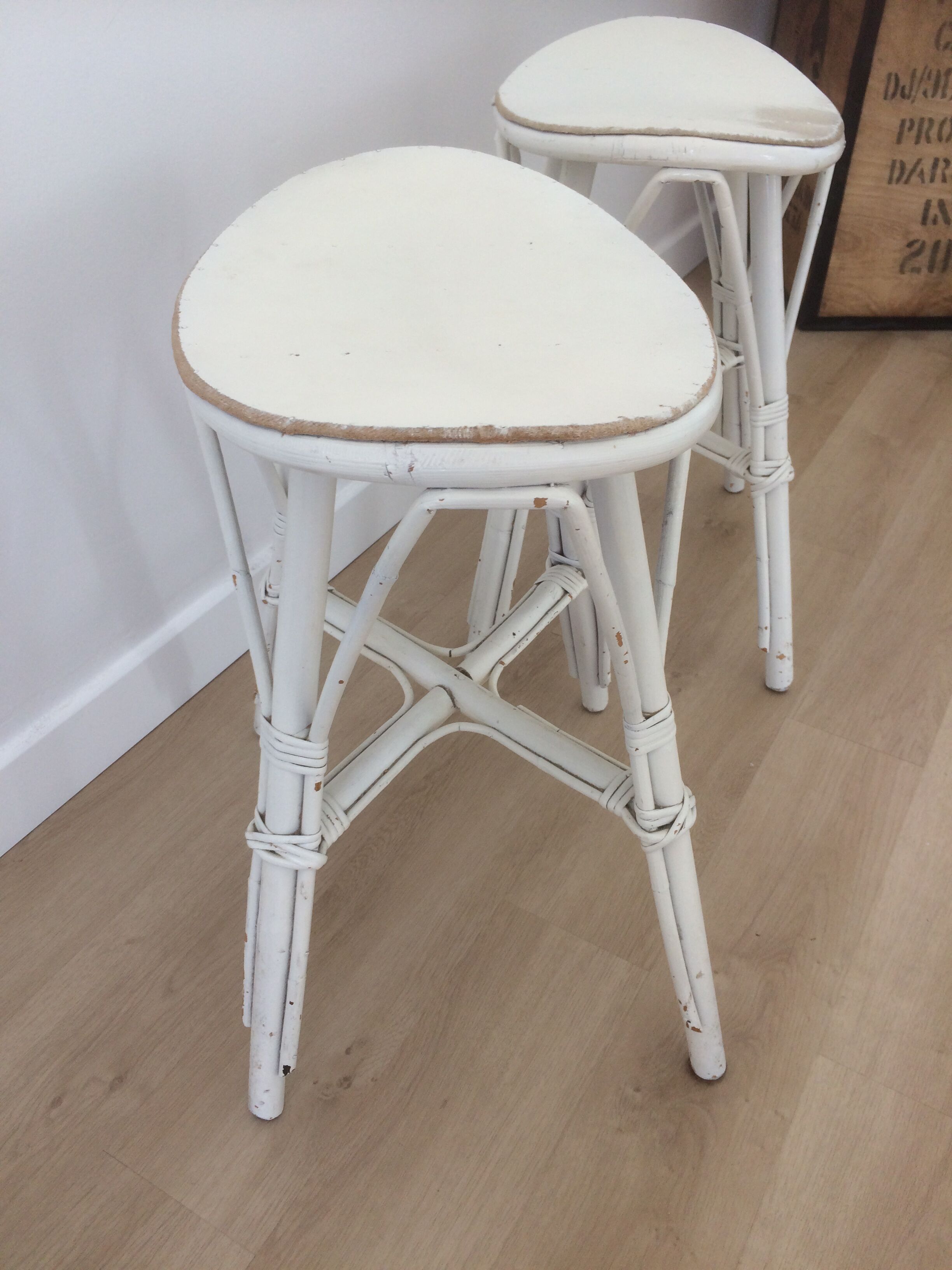 Pair of vintage rattan stools