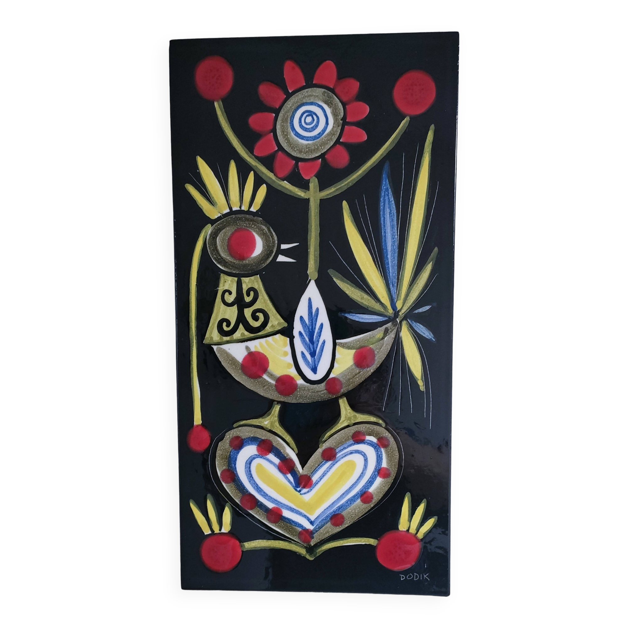 Ceramic wall plaque with bird decor by Dodik