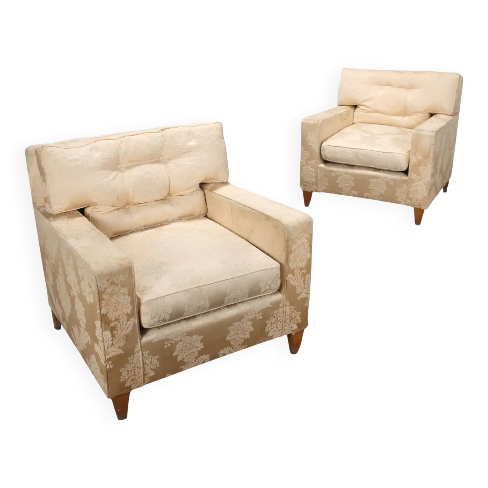 Paire de fauteuils vintage en tissu et mousse, design, Italie, années 1950