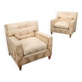 Pair of vintage armchairs in fabric and foam, design, Italy, 1950s