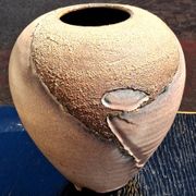 Glazed stoneware vase with a contemporary design, signed to be identified.