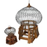 Antique Vintage Round Iron and Wood Decorative Bird Cages