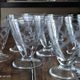 Set of 9 conical glasses on pedestal in antique chiseled glass crosses