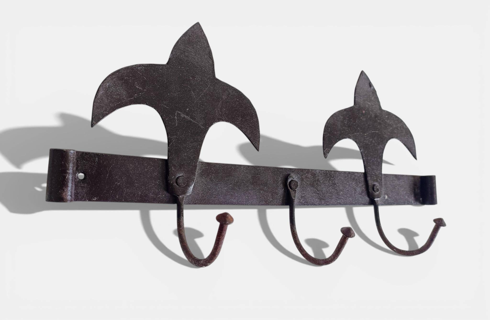 Antique French Provincial Wrought Iron Coat or Hat Rack with Fleur-de-Lis