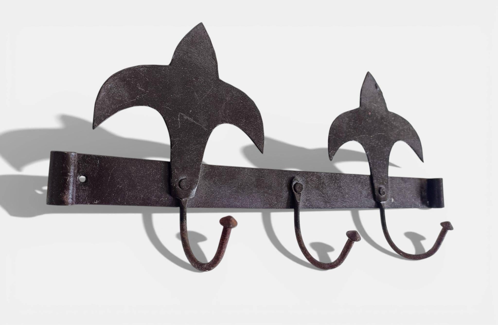 Antique French Provincial Wrought Iron Coat or Hat Rack with Fleur-de-Lis