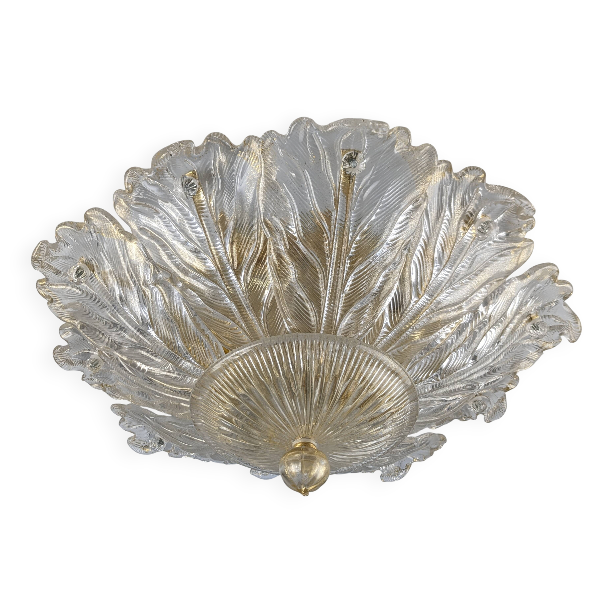 Lampe de plafond Foglia d’Oro de Barovier & Toso, Murano, Italie, années 1980.