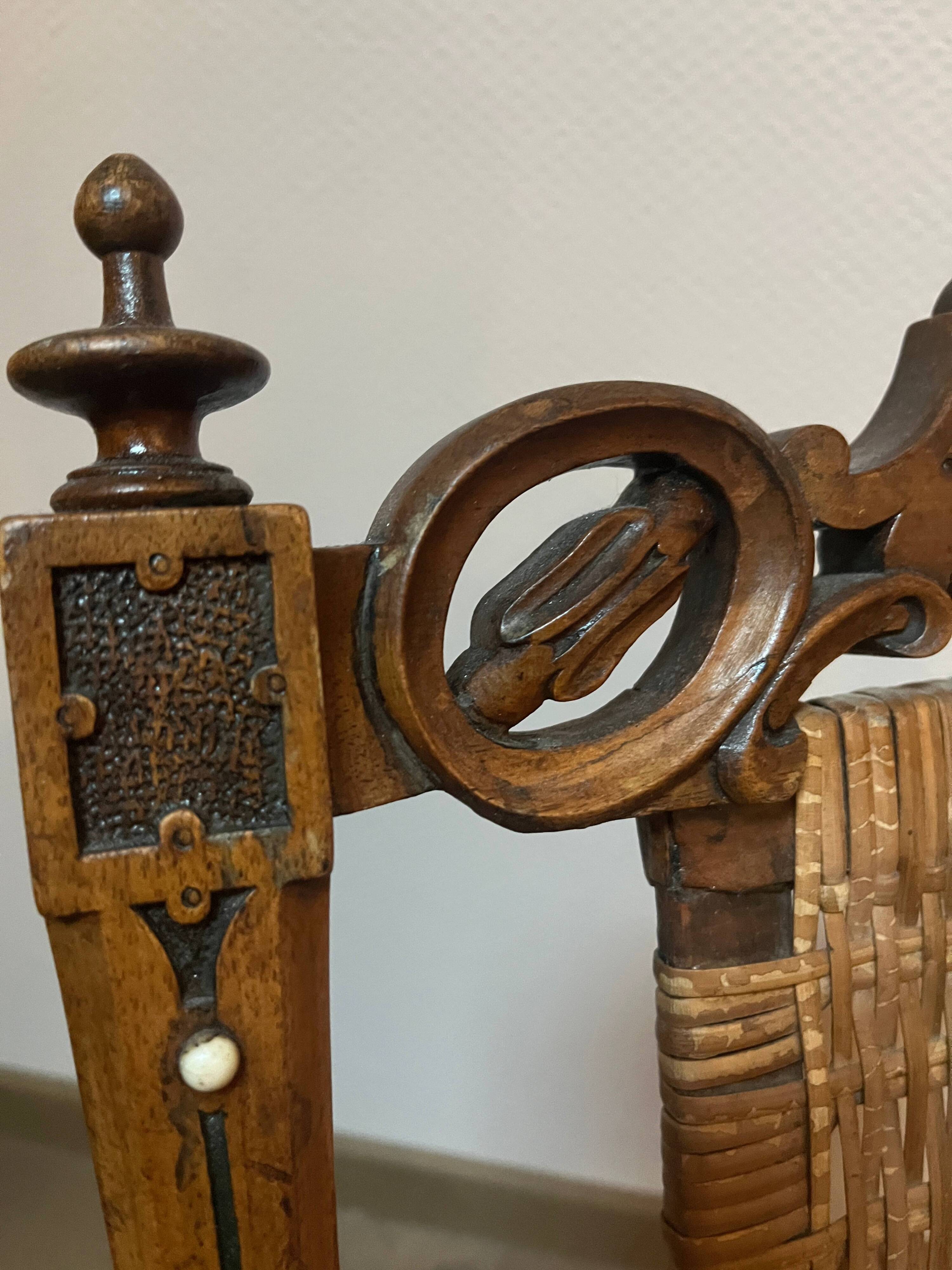 Victorian folding chair 19th century Gothic caning Art & Craft