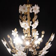 Large Size Vintage Murano Glass Chandelier White Flowers, 1970