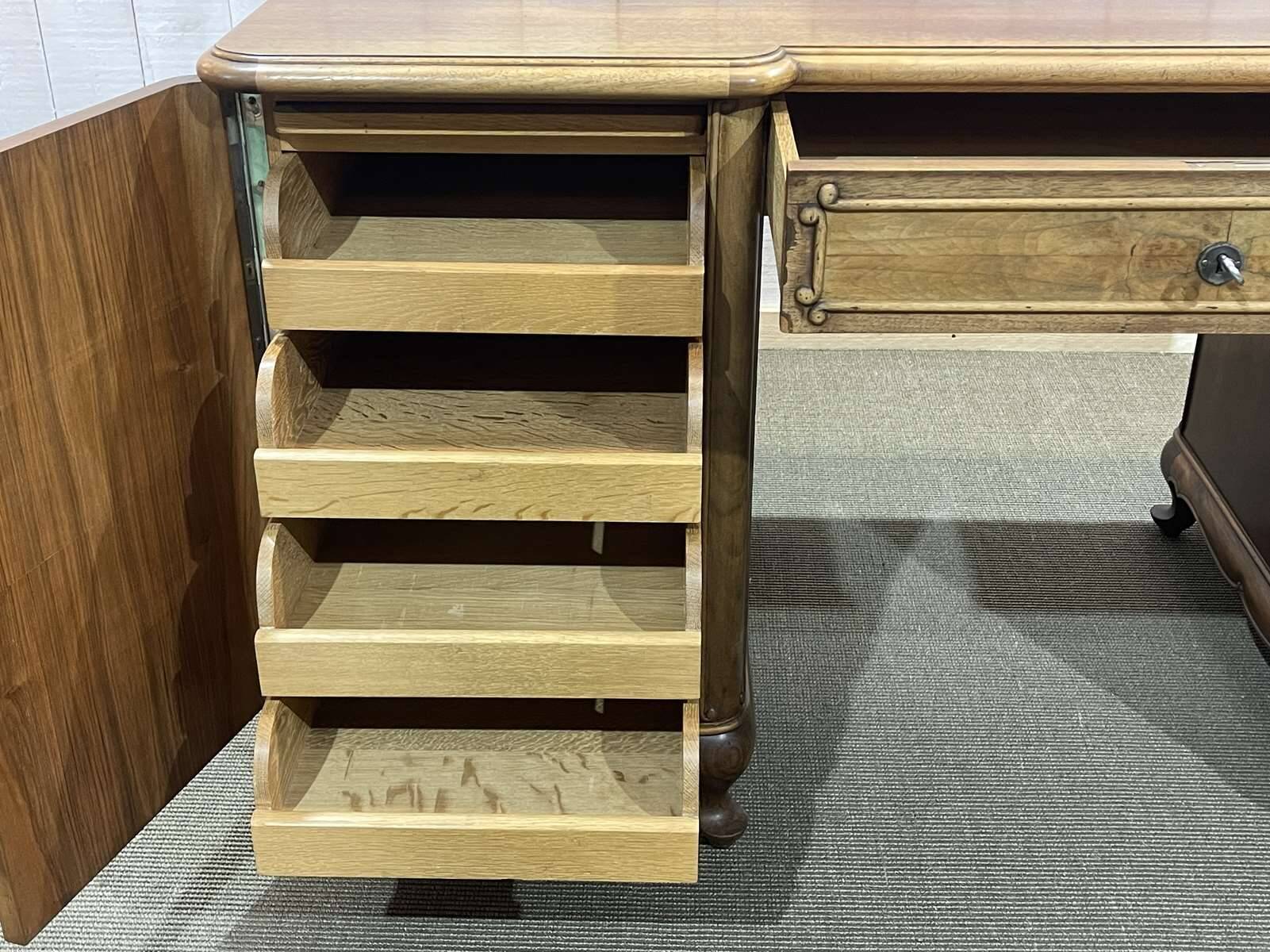 1950s English desk in walnut and oak