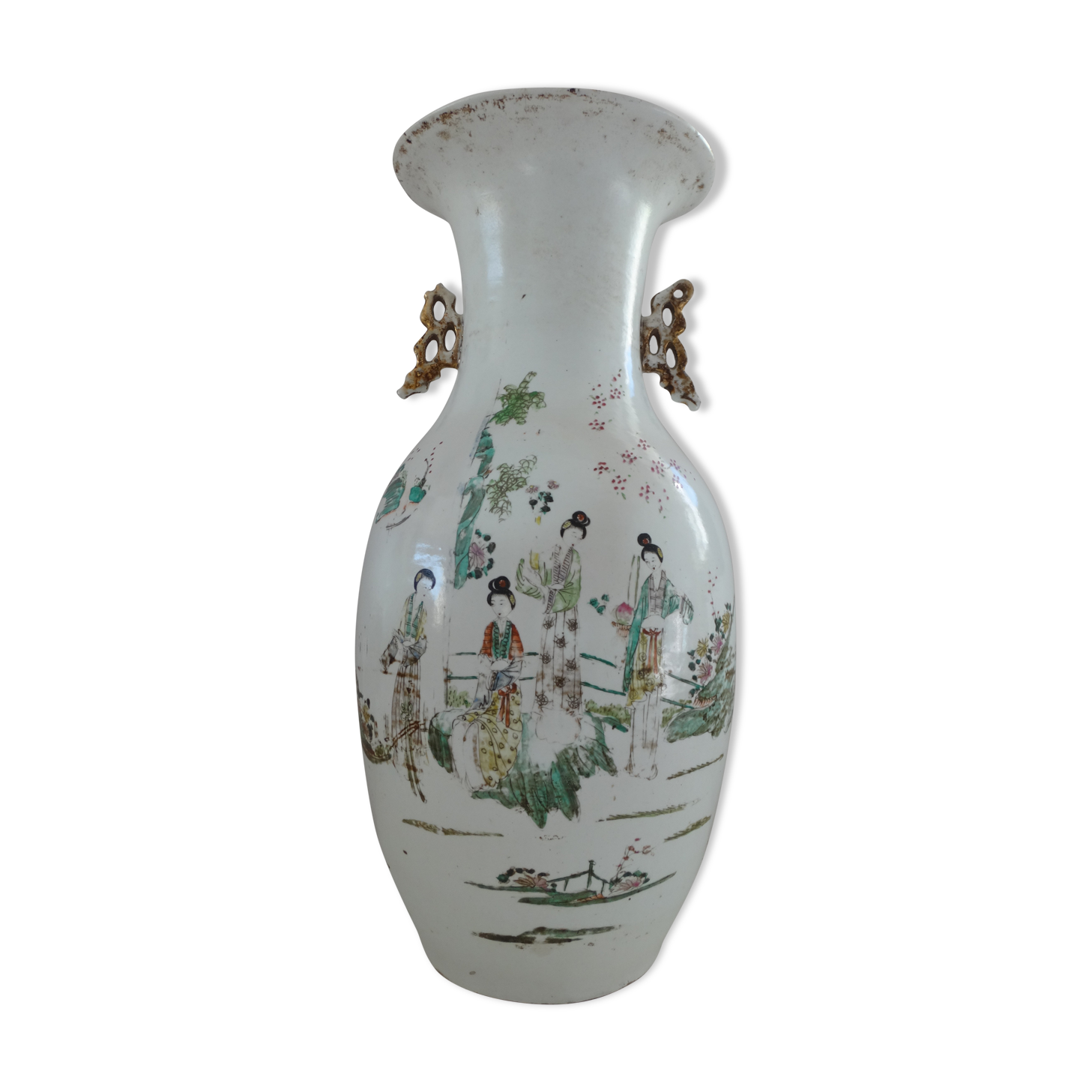 Large ceramic vase Chinese women palace stage, China early 20th 46cm