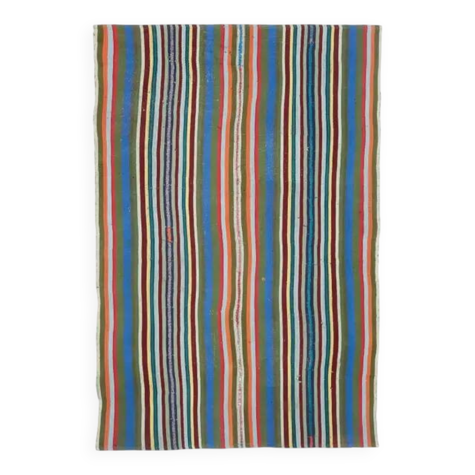 Vintage Turkish Oushak Handmade Wool Cotton Blue Kilim Area Rug 154x230