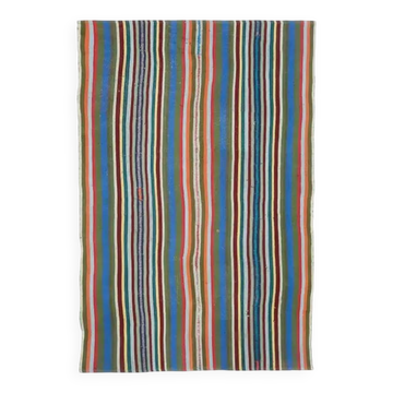 Vintage Turkish Oushak Handmade Wool Cotton Blue Kilim Area Rug 154x230