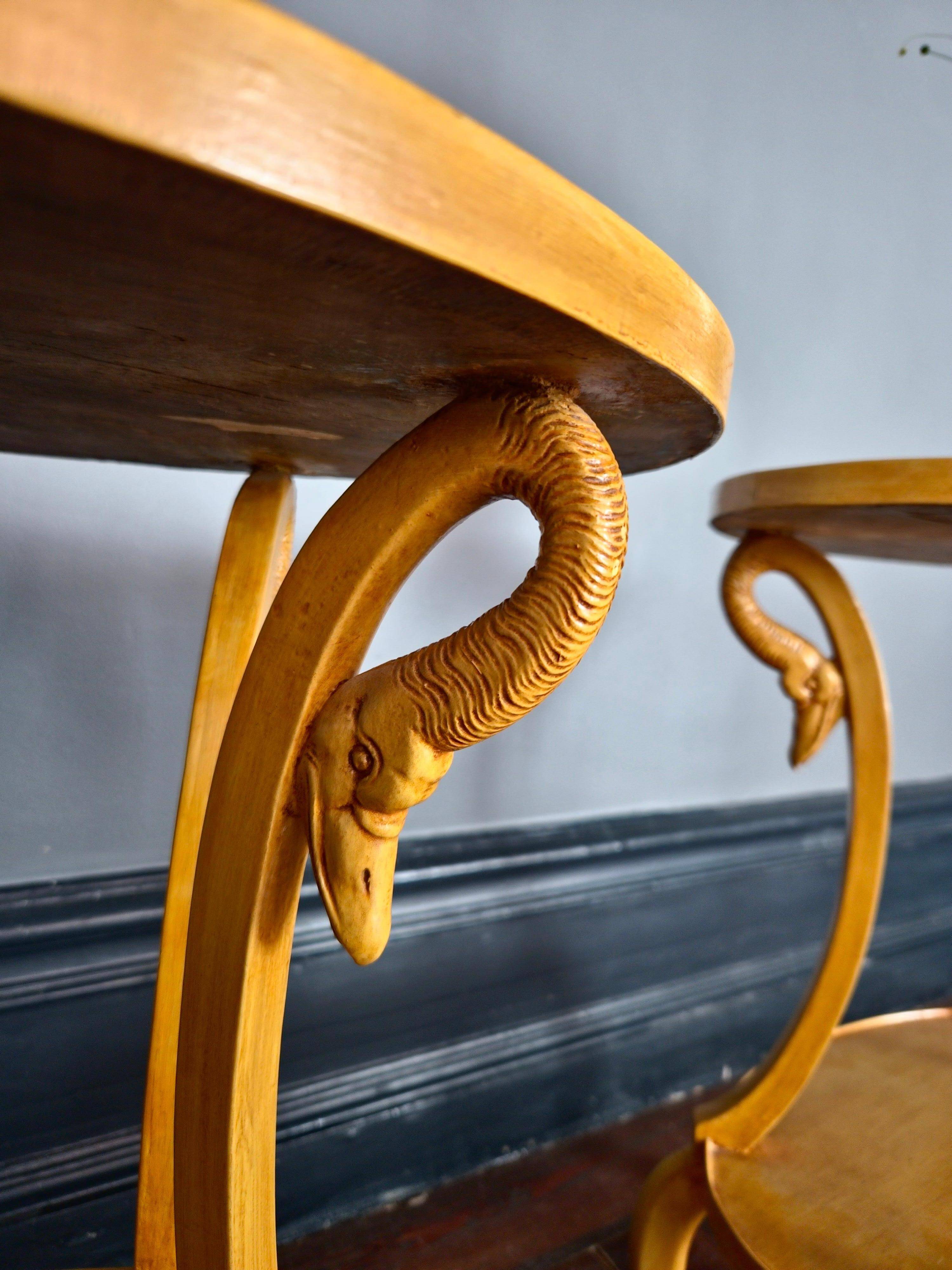 Pair of side tables decorated with swans. Empire style, Italy mid-1900s.