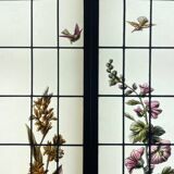 Pair of stained glass windows Hollyhocks