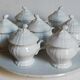 Set of seven covered pots and tray old white slurry nineteenth