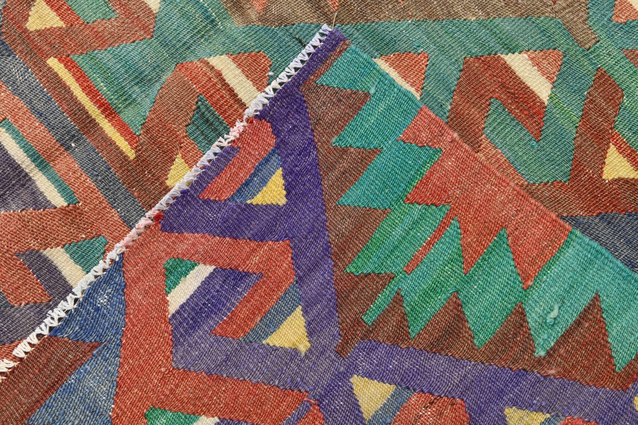 6x10 Green & Purple Vintage Kilim Rug, Modern Oushak Rug, 181x291Cm