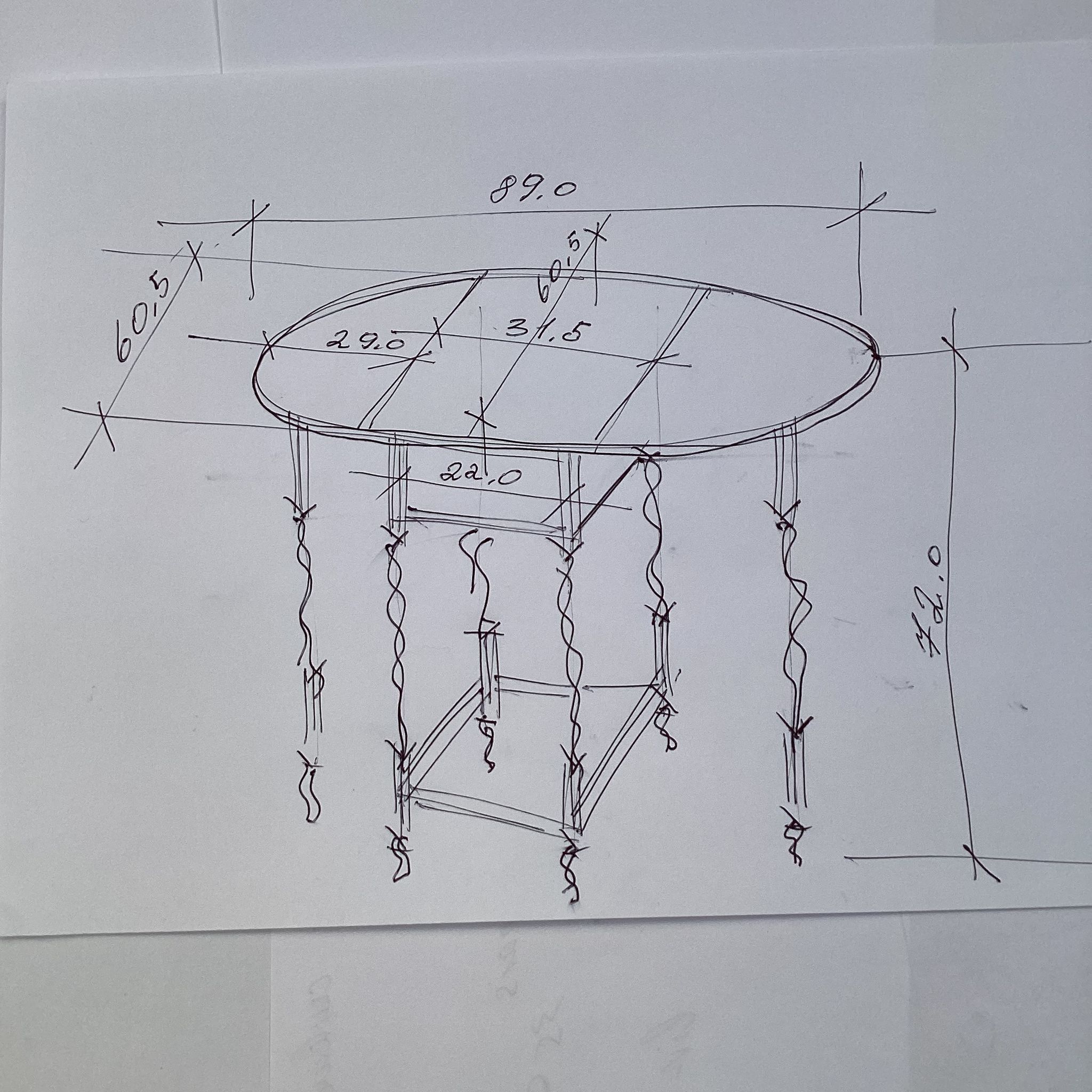 Oak wood table dimension: height -72cm- width -89cm- depth -31.5 to 89cm-