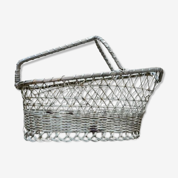 Porte-bouteille de vin, panier, métal argenté, vintage