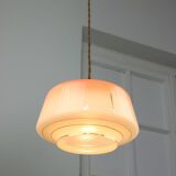 Vintage glass & brass salmon pendant lamp