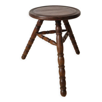 Turned wooden tripod stool