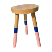 Tabouret bois pieds tricolores