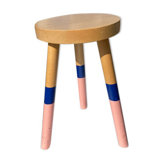 Tabouret bois pieds tricolores