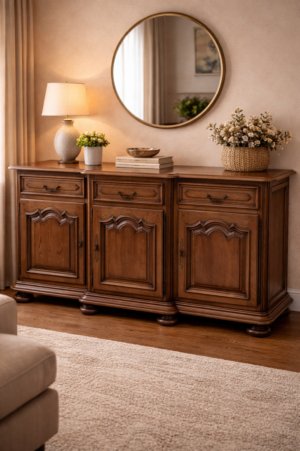 Rustic style low buffet with 3 doors