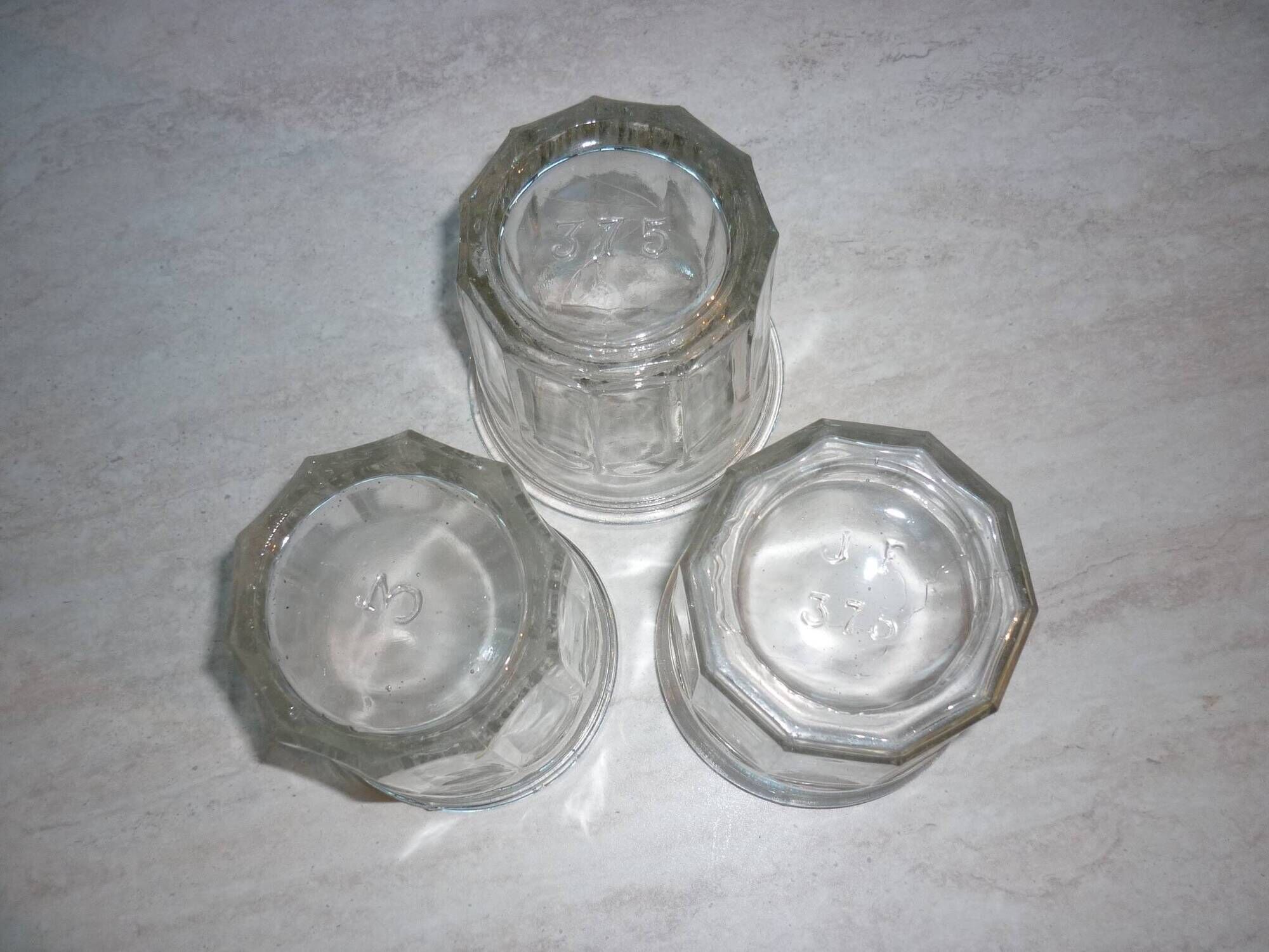 3 old jam jars of 375 ml