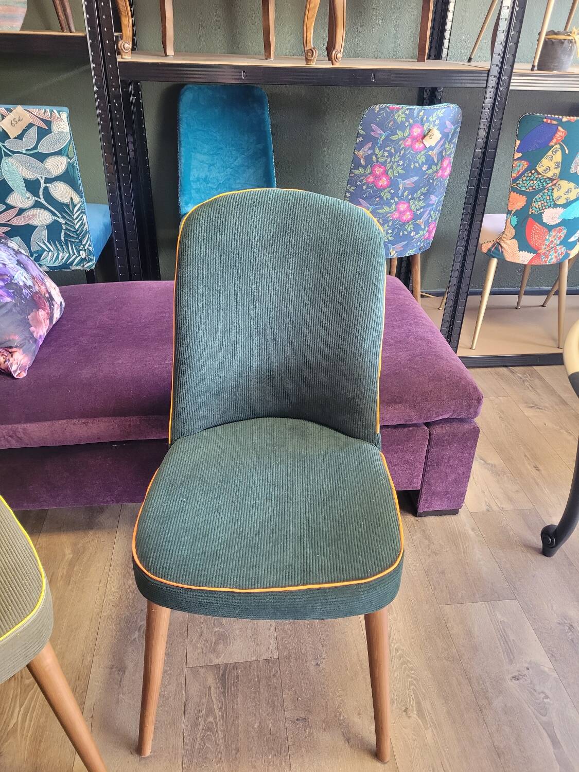 Scandinavian chair in forest green corduroy