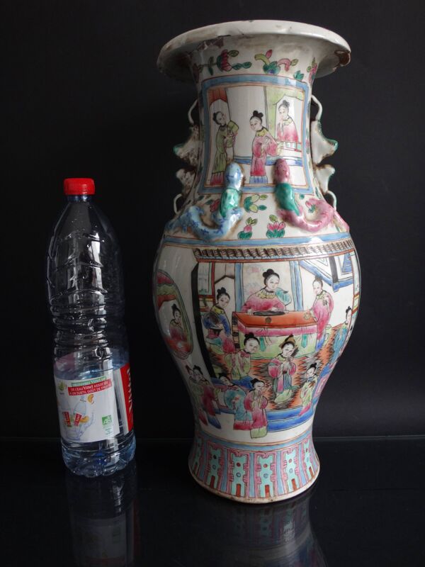 Vase chinois famille rose 46cm porcelaine Chine marque kangxi 19th