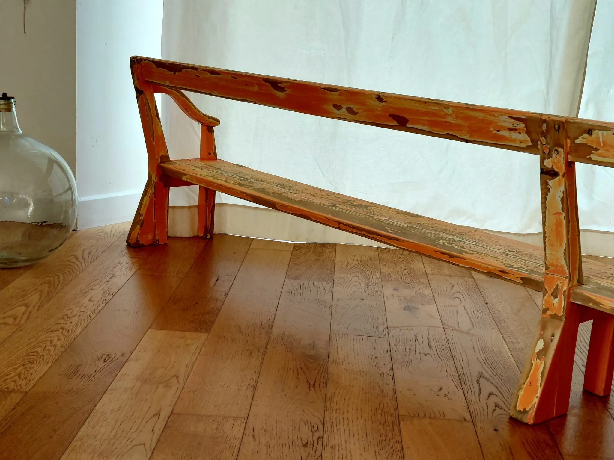 Large antique church bench 268 cm - Unique piece with flaking patina