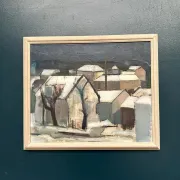Original Swedish Oil on Canvas – "Winter Night in the City" by Helmer Forslund – Signed – Vintage and Framed – 45 × 37 cm (17.7" × 14.6")