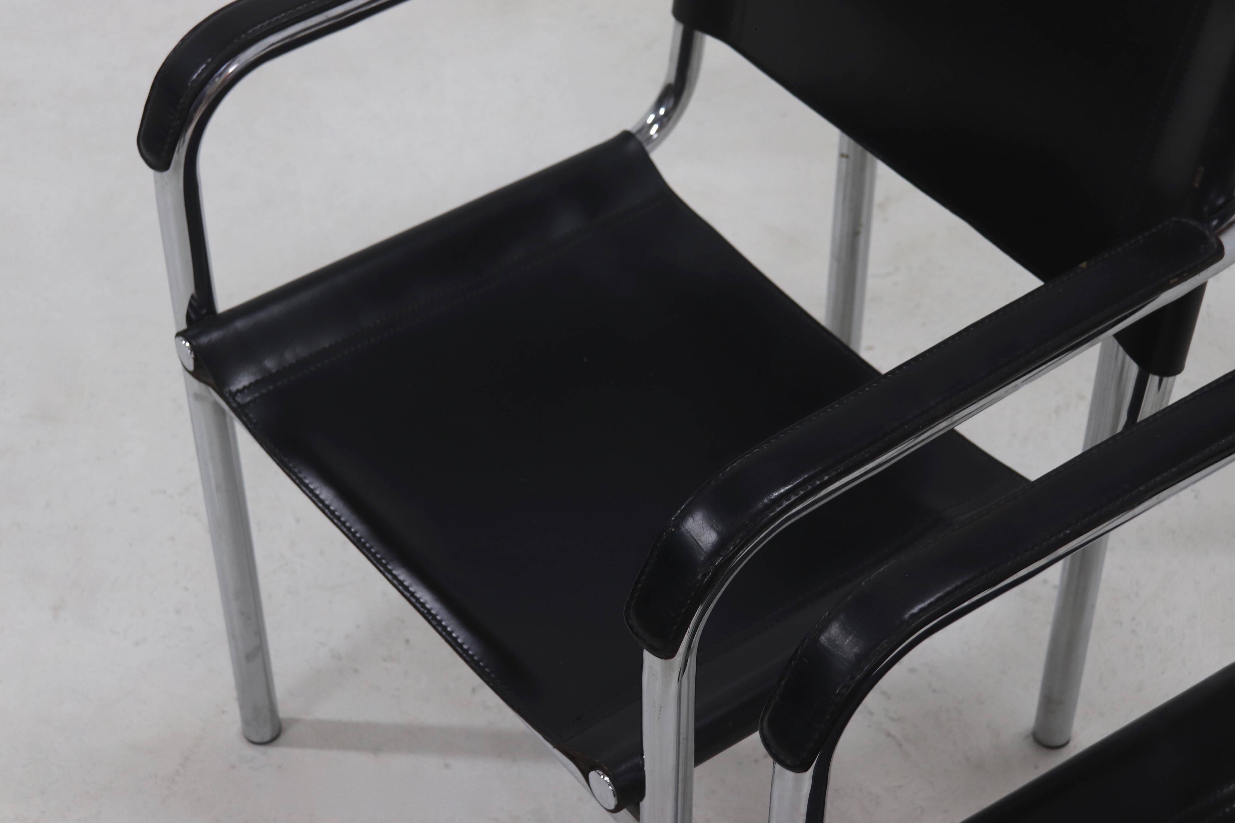 Set of 2 Italian Modern Saddle Leather and Chromed Steel Chairs 1980s