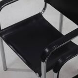 Set of 2 Italian Modern Saddle Leather and Chromed Steel Chairs 1980s