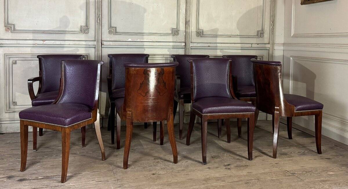 Set of 4 Art Deco chairs and 4 armchairs in rosewood, circa 1930