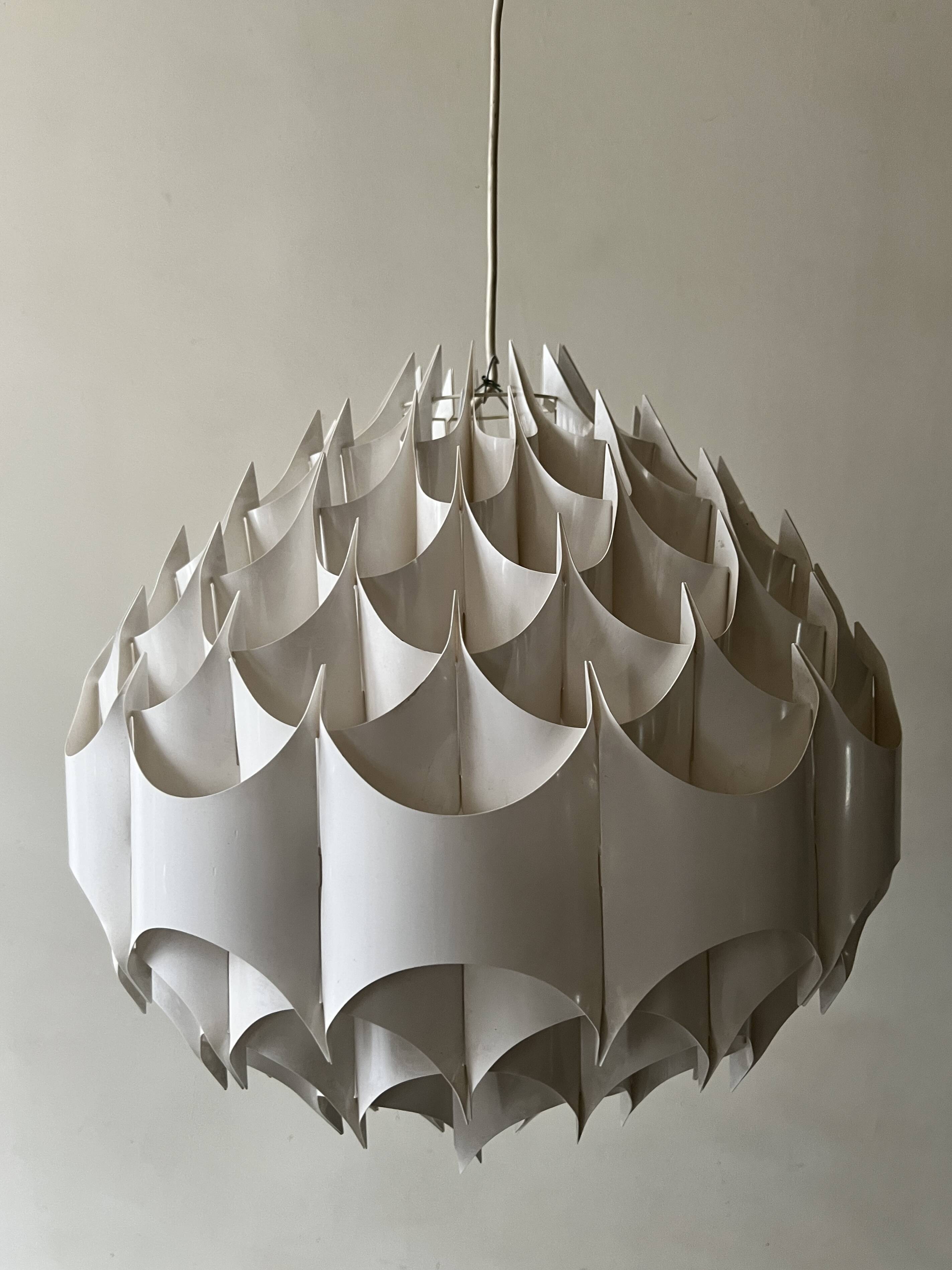 Rhythmic sculptural globe pendant light by H. Milanda, Scandinavian design, 1970