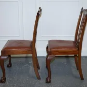 Chippendale Style Dining Chairs with Leather Seats, Set of 5